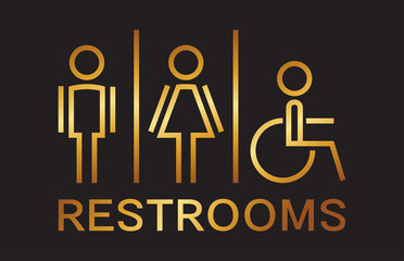 Men and women restroom icon, men and women bathroom G0ld in black sign.Toilet vector icon for any use. Vector illustrator.