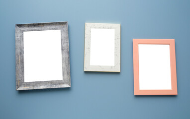Blank wooden frame on  grey background , banner, with copy space for mock up, template