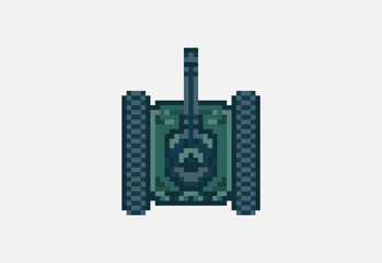 Illustration of a computer game tank top view in pixel art style