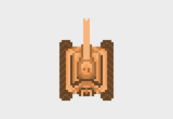 Illustration of a computer game tank top view in pixel art style