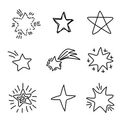 Obraz premium Black grunge stars set. Dream symbols. Doodle sketch. Cartoon style. Creative design. Vector illustration. Stock image.