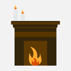 Fireplace sign. Candles icon. Home interior. Fire symbol. House decor. Isolated object. Vector illustration. Stock image.