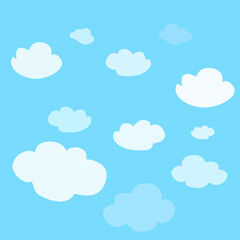 vector illustration blue sky with fluffy clouds. child illustration simple stylization 