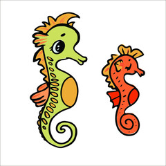 illustration vector doodle linear drawing cute sea seahorse