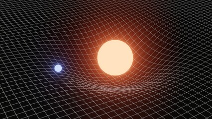 spacetime curvature 3d representation, solar system gravity force that can represent gravity waves, relativity or the lhc experiment - obrazy, fototapety, plakaty