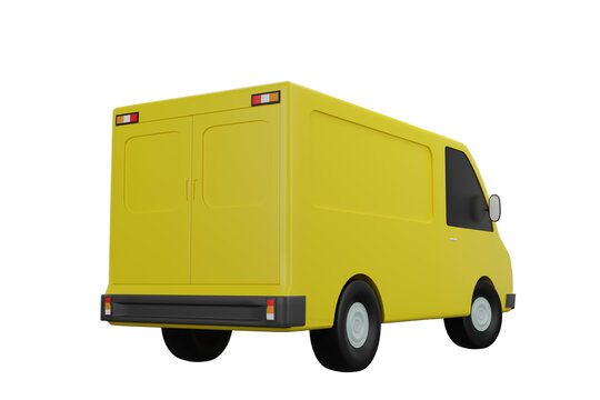 3D rendering illustration yellow delivery truck express delivery Online shopping and delivery service with clipping path