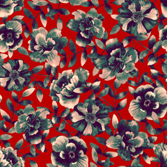 Fototapeta premium Floral seamless background. Pattern with beautiful watercolor flowers. Botanical hand drawn illustration. Texture for print, fabric, textile, packing.