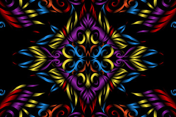 colourful caleidoscope classic gradient flower art pattern of traditional tenun batik ethnic dayak ornament for wallpaper ads background sticker or clothing