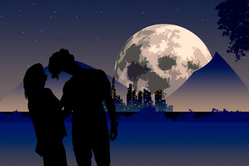 Obraz premium Una noche en la ciudad de las montañas