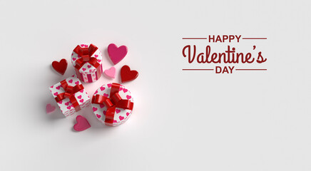 Valentine's day banner background 3d box and love shape with empty space for text