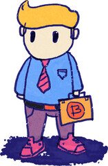 illustration of a worker with a bitcoin bag