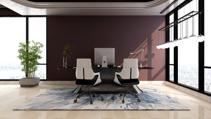 3d office minimalist room with wooden design interior