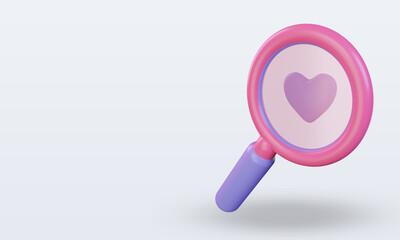 3d Valentine day Search Love icon rendering right view