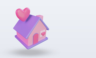 3d Valentine day Home love icon rendering left view