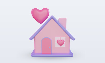 3d Valentine day Home love icon rendering front view