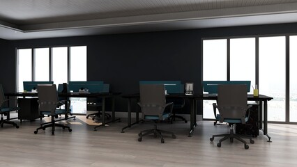 office area with blank wall 3d design interior