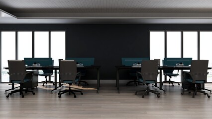 office area with blank wall 3d design interior