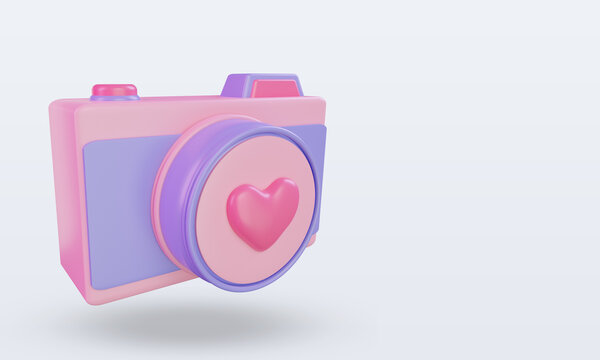 3d Valentine day Camera love icon rendering left view