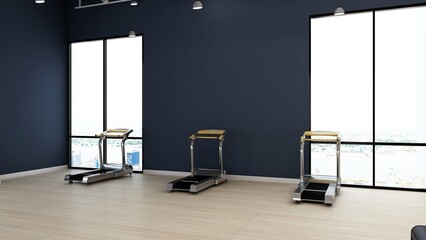blank wall in modern gym interior with wooden floor