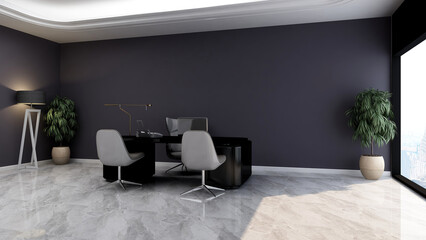 3d office minimalist room with wooden design interior