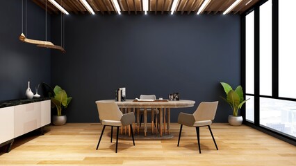 3d office minimalist room with wooden design interior