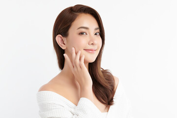 Beautiful young asian woman with clean fresh skin on white background, Face care, Facial treatment, Cosmetology, beauty and spa, Asian women portrait.