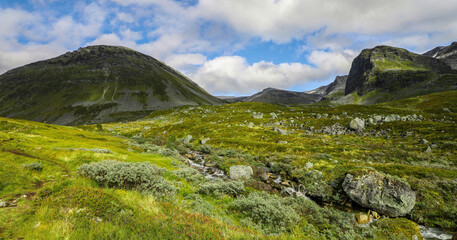 Panoramic view of beautiful nordic mountain landscape