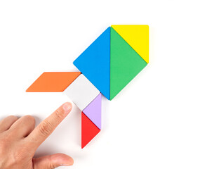 Tangram Puzzle Rocket on White Background	