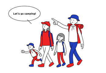 キャンプに行く家族のイラスト素材