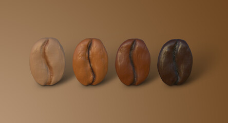 3D rendering image of Coffee bean with degree of roasting