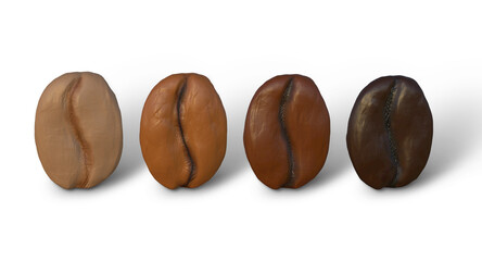 3D rendering image of Coffee bean with degree of roasting