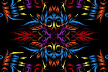 colourful caleidoscope classic gradient flower art pattern of traditional tenun batik ethnic dayak ornament for wallpaper ads background sticker or clothing