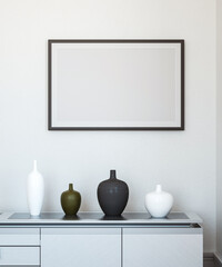 mock up poster frame in interior background. 3D Illustration