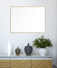 mock up poster frame in interior background. 3D Illustration