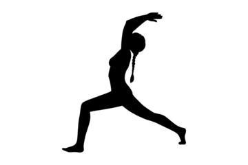 Fototapeta na wymiar Yoga warrior pose or virabhadrasana. Woman silhouette practicing yoga pose. Vector illustration isolated on white background