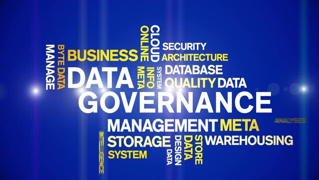 4k Data Governance Animated Tag Word Cloud;Text Design big data Animation typography seamless loop.