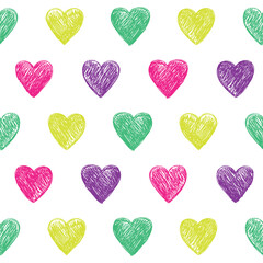Seamless heart background in bright colors. Great for Baby, Valentine's Day, Mother's Day, wedding, scrapbook, surface textures.
