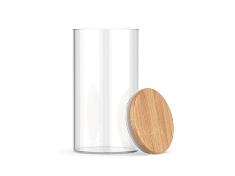 Blank Storage Jars With Bamboo Lid Mockup Template, 3d Render Illustration.