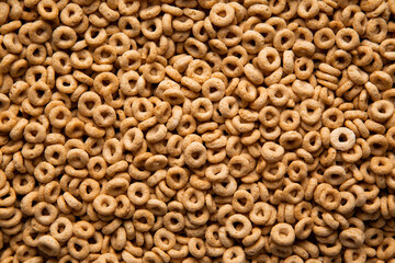 A closeup image of fresh healthy cheerios breakfast cereal. 