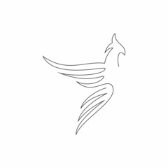 Pheonix Continuous one line drawing vector with minimalist design isolated in one white background.