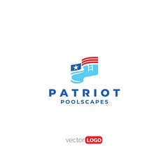 Patriot Poolscapes Logo Vector – American Flag Pool Design for Outdoor Living
