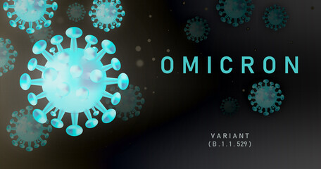 Omicron, a type of coronavirus. Omicron-strain SARS-CoV-2