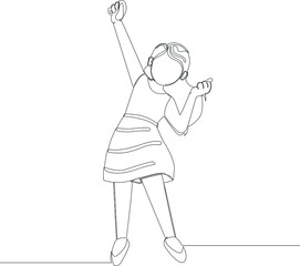 One continuous line drawing of walking woman. Vector illustration. Happy free.