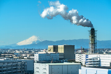 街並み　火力発電所　富士山　【神奈川県・川崎市】