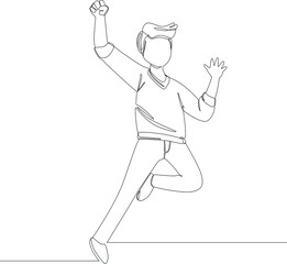 One continuous line drawing of happy man going to school. Vector illustration. Happy free.