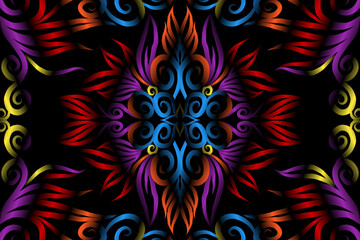 colourful caleidoscope classic gradient flower art pattern of traditional tenun batik ethnic dayak ornament for wallpaper ads background sticker or clothing
