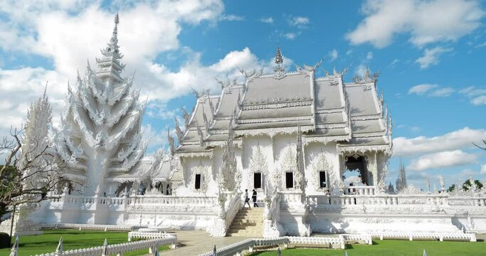 Chiang Rai, Thailand, January 2022. White Temple (Wat Rong Khun) is one of the most famous attractions of Northern Thailand, Amazing Thailand travel concept.