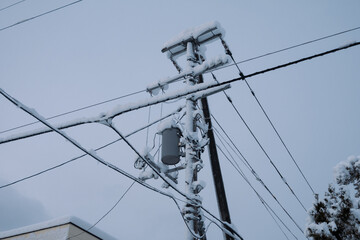 電柱に積もった雪  北海道札幌市