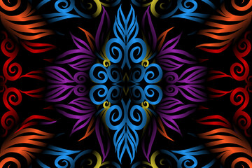 colourful caleidoscope classic gradient flower art pattern of traditional tenun batik ethnic dayak ornament for wallpaper ads background sticker or clothing