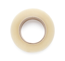 Roll of adhesive tape on white background, top view